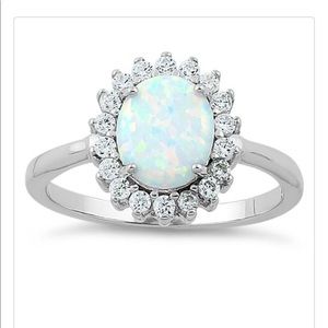 💞 NEW 925 Silver Oval White Opal Ring Sz 7